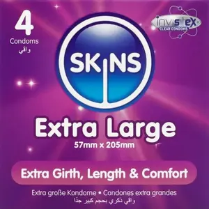 Prezervatīvi SKINS Extra Large Premium — iepakojums 4 gab., palielināts izmērs