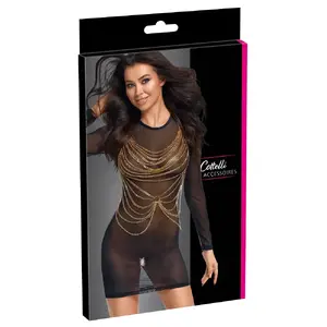 Цепочка для тела Cottelli Collection регулируемая золотистая металлическая с застёжками на шее и талии