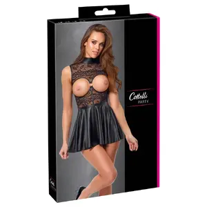 Atvērto krūšu mežģīņu minipuse Cottelli Collection Dress Open Cup XL — izmērs XL, regulējamas lencītes, poliesteru/spandeksu maisījums