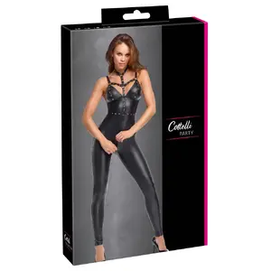Kombinezons-harness Cottelli Collection Jumpsuit Harness XL ar regulējamām siksnām, elpojošs stiepļu matēts materiāls, 90% poliesteris 10% spandekss