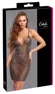 Kleit Cottelli Collection Sparkly Dress S/M — izmērs S/M, caurspīdīgs melns tīkls ar kristāliņiem, regulējamas lencītes, 100% poliesters