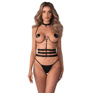 Harness OBSESSIVE Premisis — regulējamas siksnas, smalka mežģīne, viengabala izmērs S–L