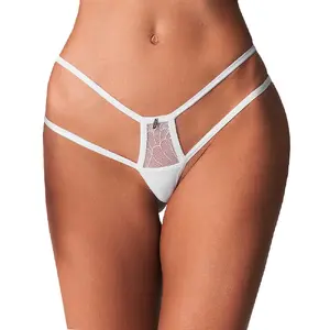 Stringi OBSESSIVE OBS Thong L/XL — izmērs L/XL, balti ar izšuvumiem, 90% poliamīds 10% spandekss