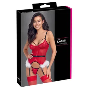 Basque lingerie set Cottelli Collection X-Mas Basque S/M — red powernet & lace, adjustable straps, size S/M