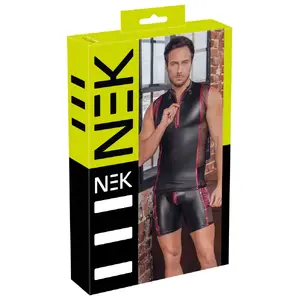 Men's sleeveless shirt NEK 21619821731 size XL – black matte look, red stripes, side mesh, short front zip