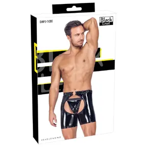 Men's vinyl chaps Black Level model 28905501721 — crotchless backless, stretchy waistband, polyurethane-coated polyester