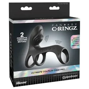 Насадка на пенис для пар fantasy c-ringz Couples Cage Pro Black — силиконовая с двойной вибрацией, водонепроницаемая, 19.5×5×12.5 см