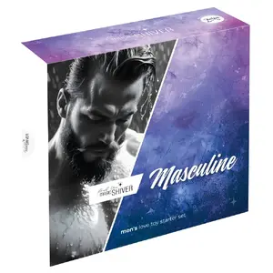 Men Love Toy Starter Set Masculine no Magic Shiver — 4 daļu komplekts iesācējiem: vibrējošs masturbators, anālais plug (līdz 6 cm), dzimumlocekļa gredzenu trio (Ø 4/5/6 cm), TPE stroker