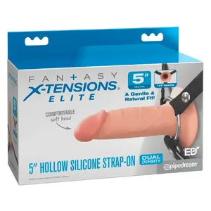 Strap-on Fantasy X-Tensions Elite FXTE 5" tukšs — divblīvēta silikona uzgalis 14 cm, regulējams siksnu komplekts