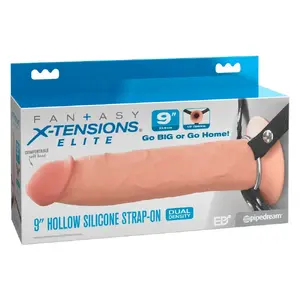 Strap-on Fantasy X-Tensions Elite FXTE 9" Hollow Dual — uzgaļa garums 24,1 cm, iekš. Ø 4 cm, regulējams siksnu komplekts
