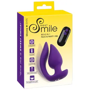 Vibrators sweet smile Smile RC 2in1 Plug & Panty — uzlādējams silikona plugs un uzklājamais vibrators, 11 cm garš, ūdensizturīgs, ar tālvadību