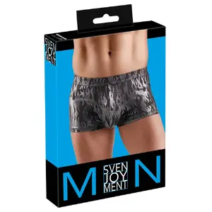 Vīriešu apakšbikses Svenjoyment M.Pants 3XL — šortu tipa biksītes, izmērs 3XL, melnas ar sudraba metālisku dizainu, 90% poliesters 10% spandekss