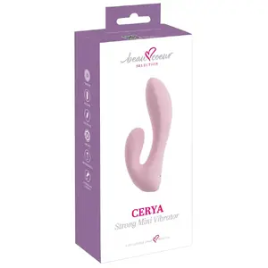 Vibrators beau coeur Cerya Strong Mini V — divu atzaru uzlādējams silikona vibrators, kopējais garums 14 cm, ievadāmais 10 cm, Ø maks. 3,4 cm