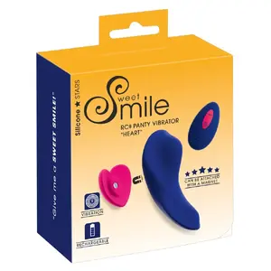 Biksīšu vibrators Sweet Smile RC Panty Vibrator Heart — ar tālvadību, sirds formas, silikona, 10×4.3×4 cm, uzlādējams