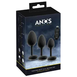 Набор анальных виброплагов ANOS Vibrating Butt Plug Train 54059630000 — 3 силиконовые пробки S/M/L, перезаряжаемые, с пультом, водонепроницаемые