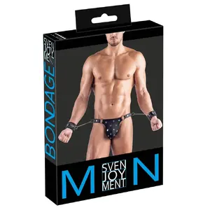 Мужское стринги Svenjoyment размер 3XL — чёрный матовый, 90% полиэстер/10% спандекс, с мягкими наручниками
