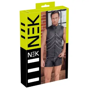 Men's sleeveless shirt NEK 21620081741 — size 2XL, matte black, 90% polyester/10% spandex, polyurethane coating, snap-hook chains included