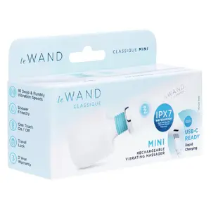 Rokas masāžs le wand Classique Mini — uzlādējams ūdensizturīgs vands, 14.1 cm, galviņa Ø 3.6 cm, 10 režīmi, USB-C