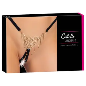 Декоративная бесшовная стринг Cottelli Collection — String Decoration S-L, регулируемая талия, белое золочение спереди и сзади