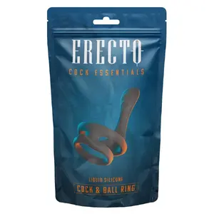 Кольцо для пениса и мошонки Erecto — силиконовое эрекционное кольцо с перинеальным стимулятором, вп. Ø пениса 3,2 см, кольцо для яичек Ø 4 см, стимулятор 7 см