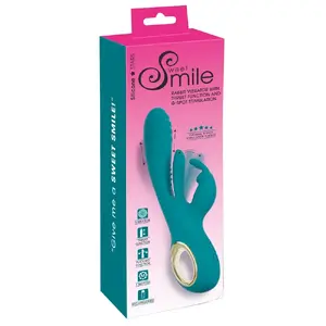 Trusis vibrators sweet smile Smile Rabbit ar izspēri — dubultā stimulācija, izspiežas galva, 3 motori, uzlādējams, ūdensizturīgs (24,5–25 cm)