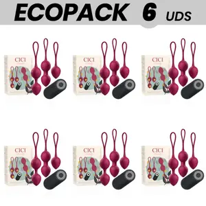 Kēģeļu bumbiņu komplekts Cici Beauty ECOPACK — premium silikons, 6 gab., 3 vibrējošas bumbiņas, tālvadība