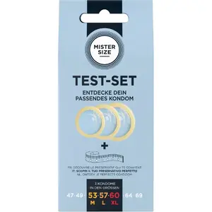 Condom test set mister size — three different sizes with measuring tape for fit checking