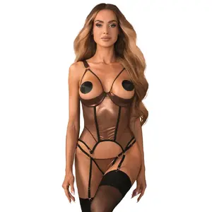 Mežģīņu korsete OBSESSIVE OBS Corset 2XL/3XL — atvērtas bļodiņas, regulējama auklām, aizmugurēja āķu aizdare, izmērs 2XL–3XL