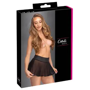 Короткая расклешённая мини-юбка Cottelli Collection — размер S, прозрачный чёрный паурнет, широкая эластичная талия