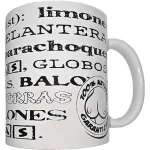 Ceramic drinking mug diablopicante DIABLO PICANTE 370 ml — white mug with printed humorous breast synonyms