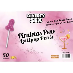 Penis lollipops DIABLO GOLOSO — Gin Tonic Strawberry flavor, 50 pcs, 10% alcohol
