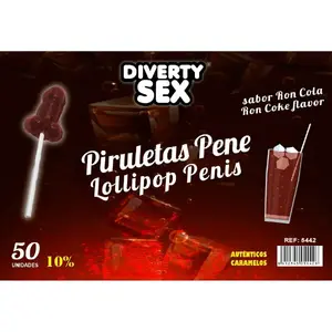 Леденцы на палочке DIABLO GOLOSO D-244781 — в форме пениса, вкус Ron Cola, 50 шт., 10% алкоголя