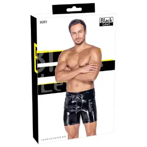 Men's vinyl shorts Black Level size 3XL, black, padded zip pouch, side flap pockets, elasticated back waistband