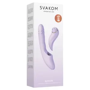 Vibrators Svakom DuoGlow Pastel Lilac — dubultas stimulācijas dizains, stumjošs pērļveida vibrators + noņemams pulsators, uzlādējams, ūdensizturīgs