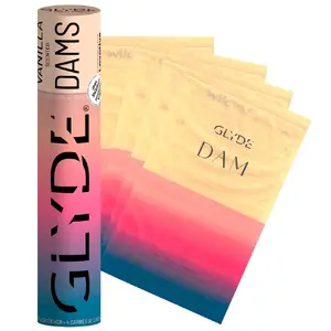 Dental dam GLYDE Dams DentalDam Vanilla 4 — flavored latex barrier, 25×15 cm, pack of 4