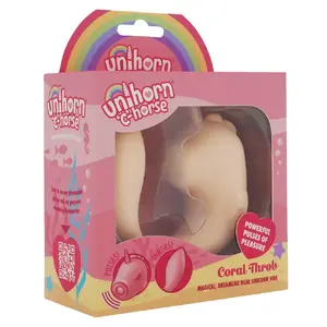 Vibrators Unihorn C-Horse Coral Throb — dubultais silikona vibrators, uzlādējamais, kopējais garums 15 cm, Ø 3.3 cm, 10 režīmi