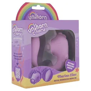 Vibrators Unihorn C-Horse Marina Lilac — kompakts silikona dubultvibrators, kopējais garums 15 cm, Ø 3,3 cm, uzlādējams