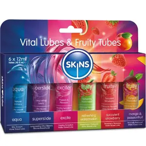 Lubrikantu komplekts SKINS VITAL & FRUITY LUBES KIT — 6 x 12 ml maisiņi