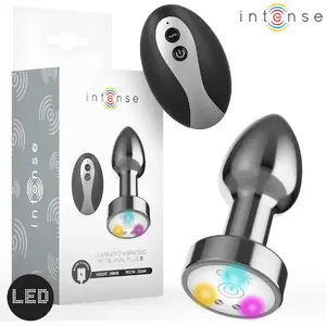 Anālā dilda INTENSE modelis D-244718 — vibrējoša metāla dilda ar LED apgaismojumu, tālvadība, izmērs S