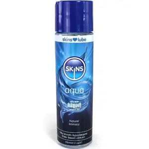 Ūdens bāzes lubrikants SKINS Aqua 250 ml — personīgais lubrikants, savietojams ar prezervatīviem, ūdenī šķīstošs