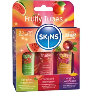 Lubrikantu komplekts SKINS Fruity Lubes Kit — Arbūzs, Zemeņu un Mango, 3×12 ml