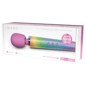 Masāžas vibrators le Wand Petite All That Glimme — uzlādējams ūdensizturīgs nūjiņas masieris, garums 25,4 cm, galviņas Ø 4,7 cm, 6 režīmi, 10 intensitātes