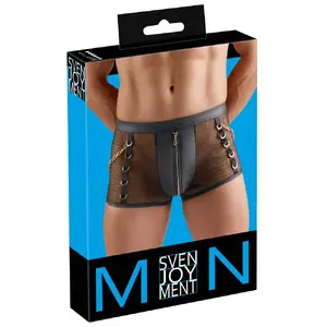 Мужские сетчатые трусы Svenjoyment модель 21336011741 размер 2XL — сетка и wetlook, молния на мешочке, съёмные золотистые цепочки