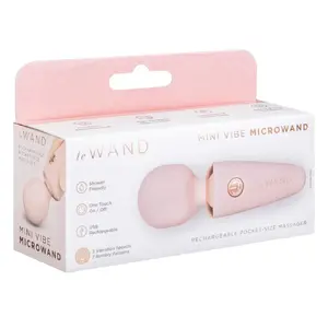 Personīgais masāžas zizlis le wand Mini Microwand Rose Go — uzlādējams, garums 10 cm, galviņas Ø 3 cm, 7 režīmi