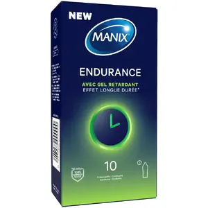 Презервативы Manix Endurance x10 — смазанные, задерживающий гель (4,5% бензокаин), номинальная ширина 53 мм, с резервуаром, латекс