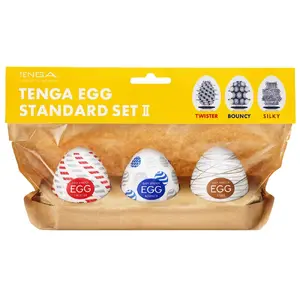 Vienreizlietojami masturbatori Tenga Egg Standard x3 — komplekts 3 gab., teksturētas TPE piedurknes, kopgarums 7 cm, ar lubrikantu