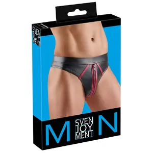 Тонг Svenjoyment M. Thong M — чёрный пластичный материал с красными полосками, передняя молния, размер M, 90% полиэстер/10% спандекс