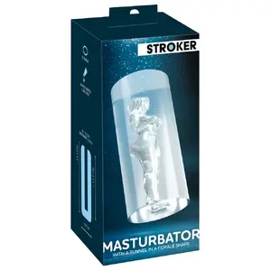 Masturbators Stroker Female Shaped Tunnel — caurspīdīgs TPE, garums 14,2 cm, ārējais Ø 6,7 cm, iekšējais Ø 1 cm