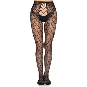Net Tights with Crotchless Panty by LEG AVENUE — Black, One Size