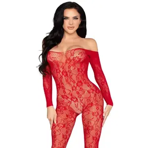 Bodystocking, LEG AVENUE 89366 — Lace one-piece lingerie in red, one size
